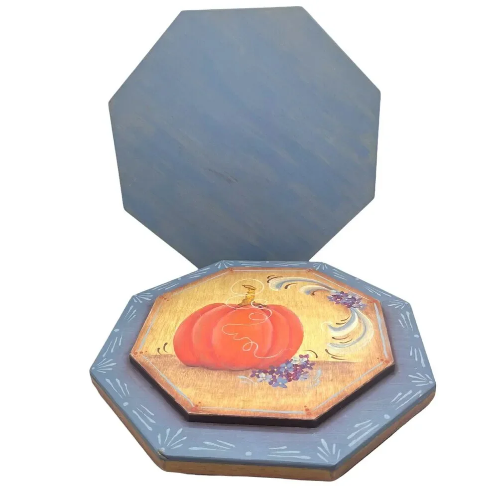 Pumpkin Painted Wooden Box Tole Paint Fall Harvest Thanksgiving Vintage Art